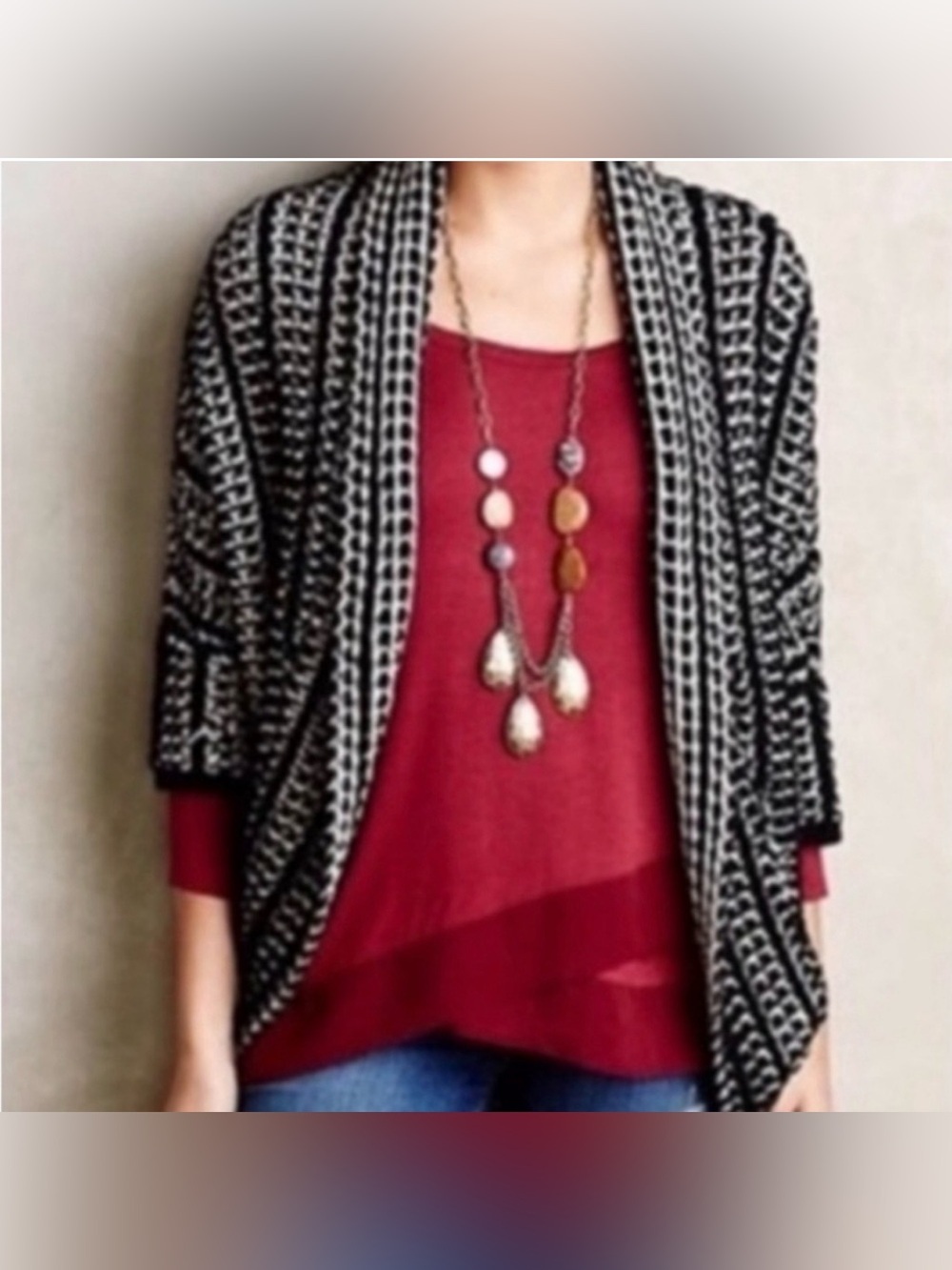 Anthropologie Moth Maija Wool Blend Coccon Cardigan Black and white Knit Small